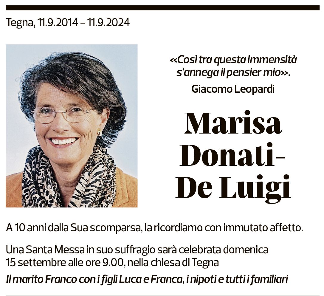 Annuncio funebre Marisa Donati-de Luigi