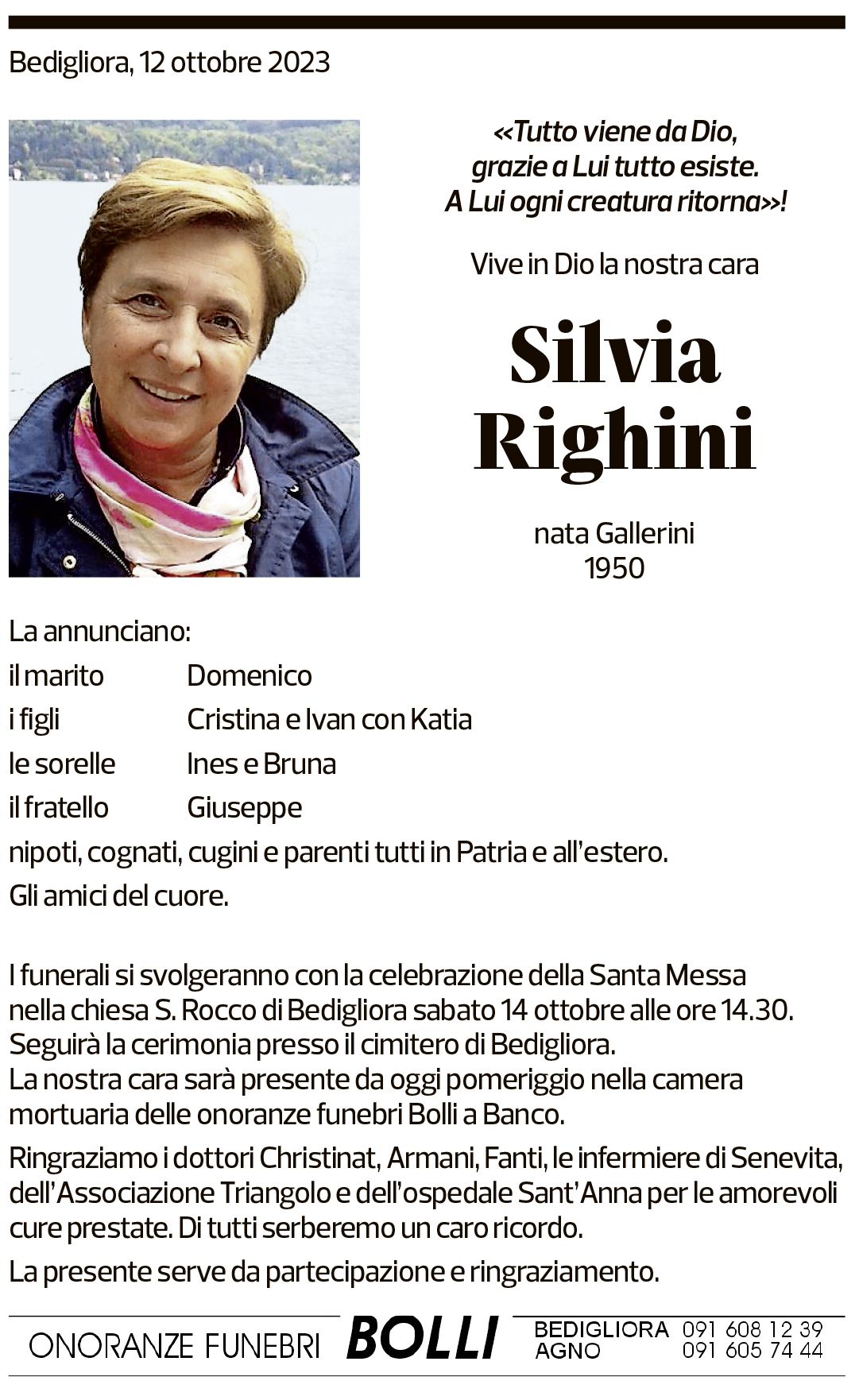 Annuncio funebre Silvia Righini