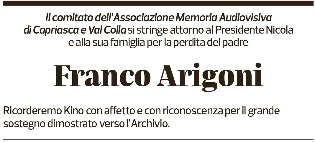 Annuncio funebre Franco Arigoni