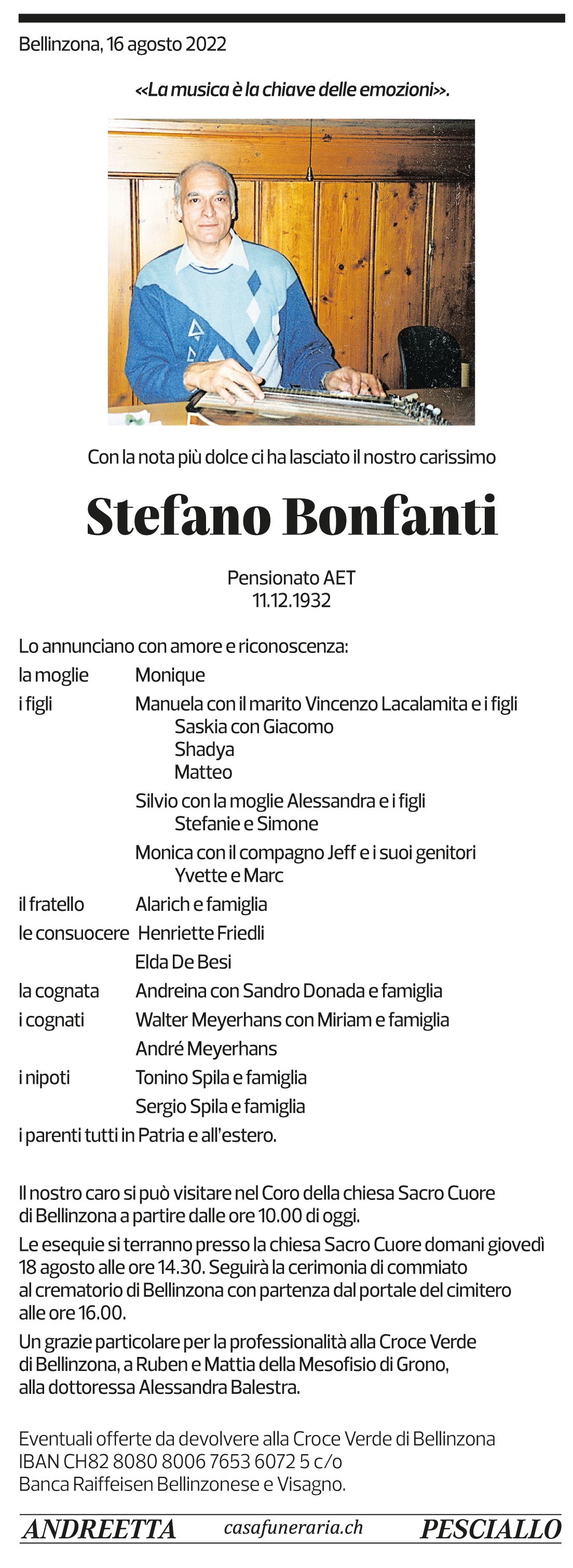 Annuncio funebre Stefano Bonfanti