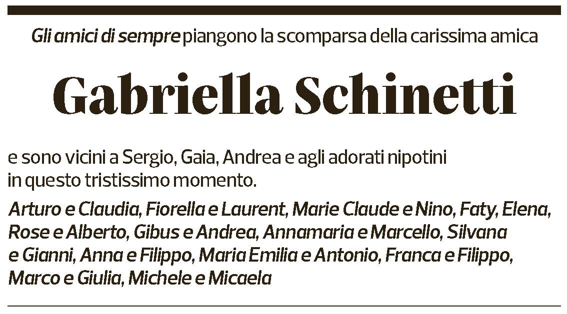 Annuncio funebre Gabriella Schinetti