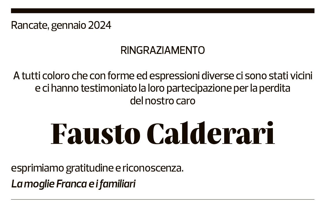 Annuncio funebre Fausto Calderari