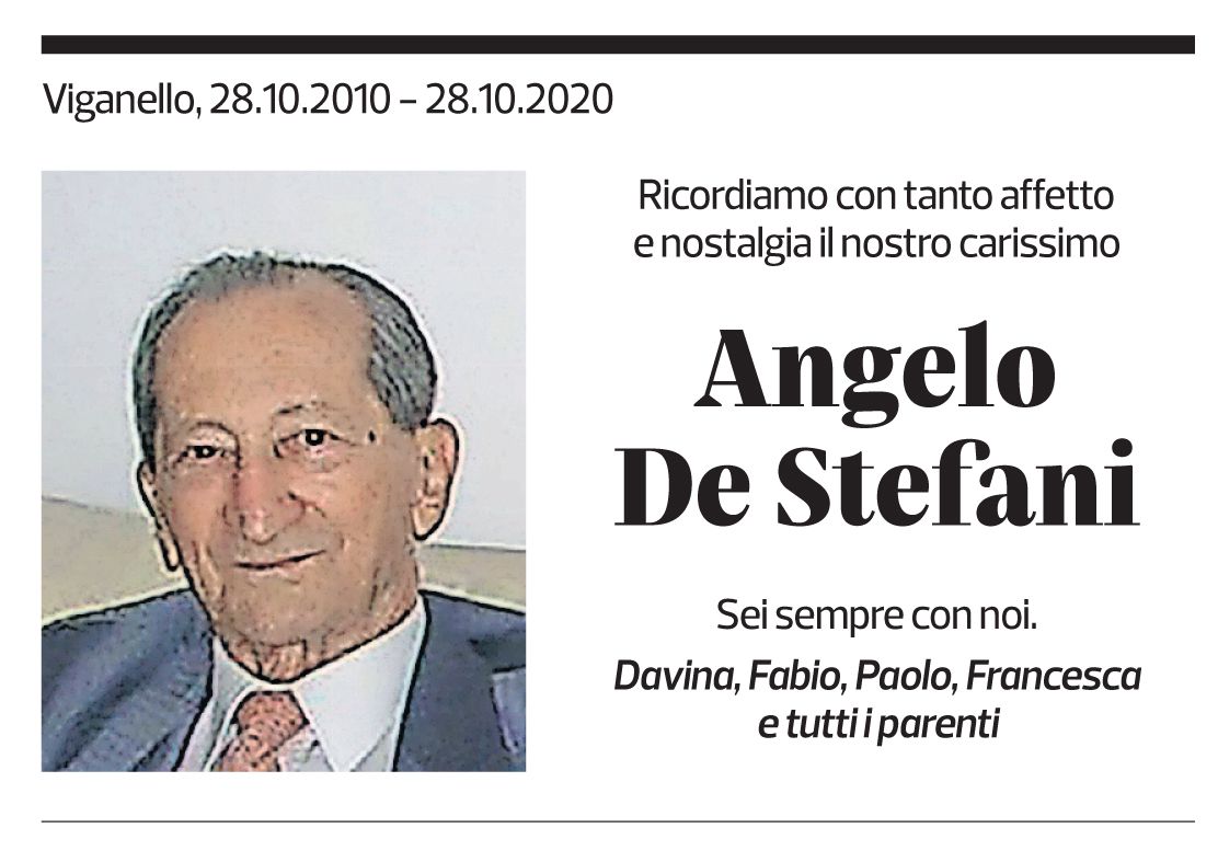 Annuncio funebre Angelo De Stefani