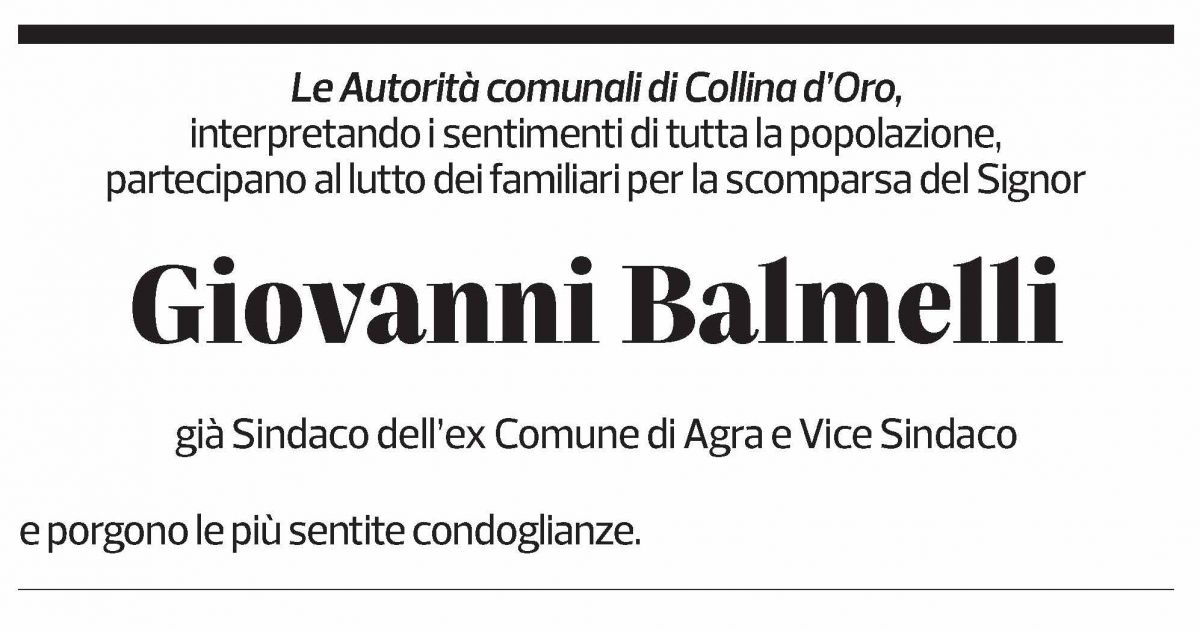 Annuncio funebre Giovanni Balmelli