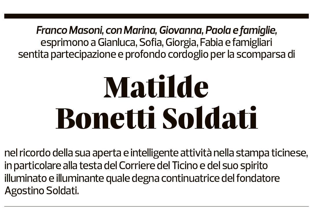Annuncio funebre Matilde Bonetti Soldati