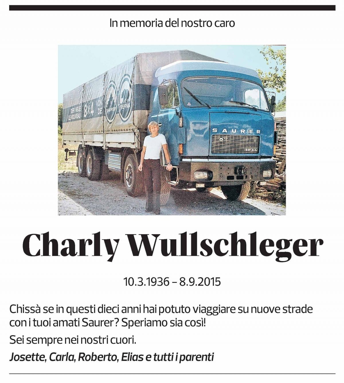Annuncio funebre Charly Wullschleger