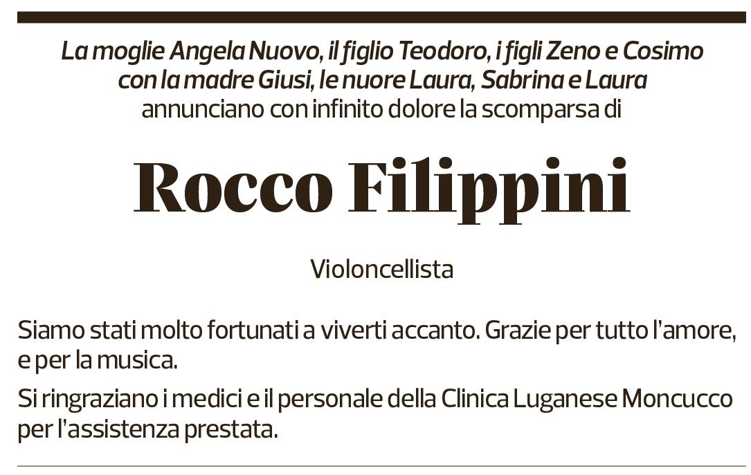 Annuncio funebre Rocco Filippini