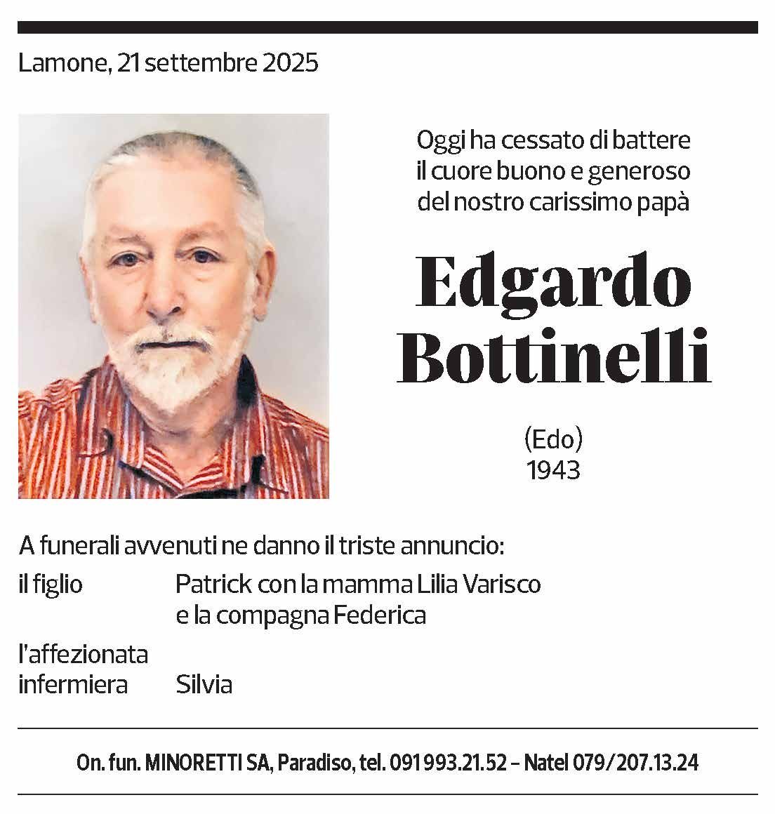 Annuncio funebre Edgardo Bottinelli
