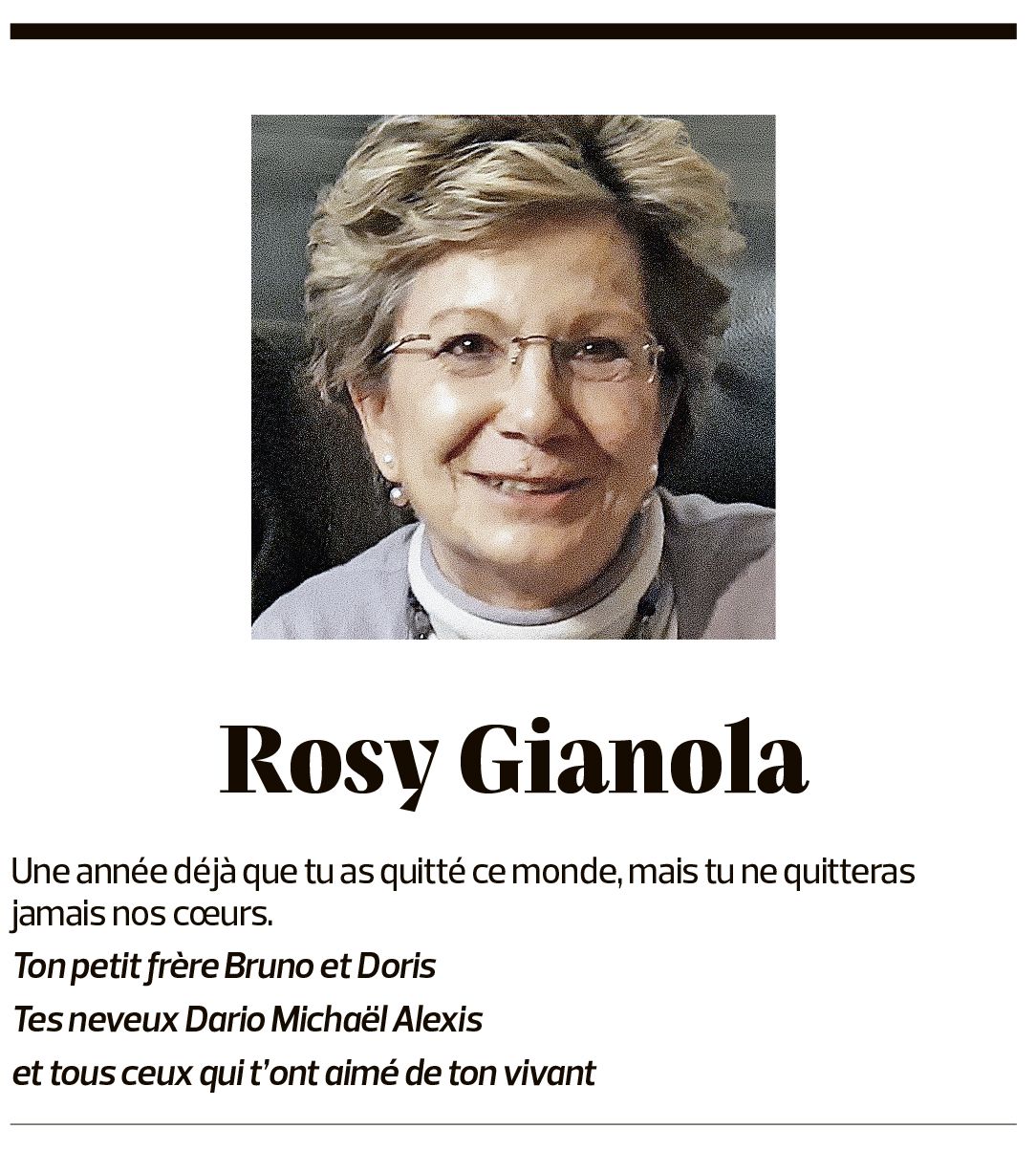Annuncio funebre Rosy Gianola