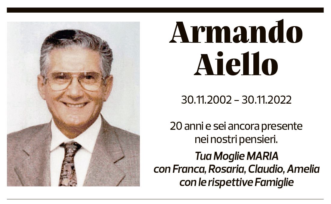 Annuncio funebre Armando Aiello