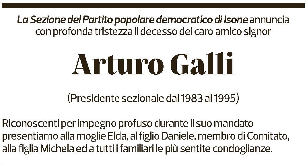 Annuncio funebre Arturo Galli
