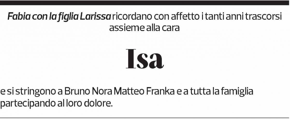 Annuncio funebre Isa Huber