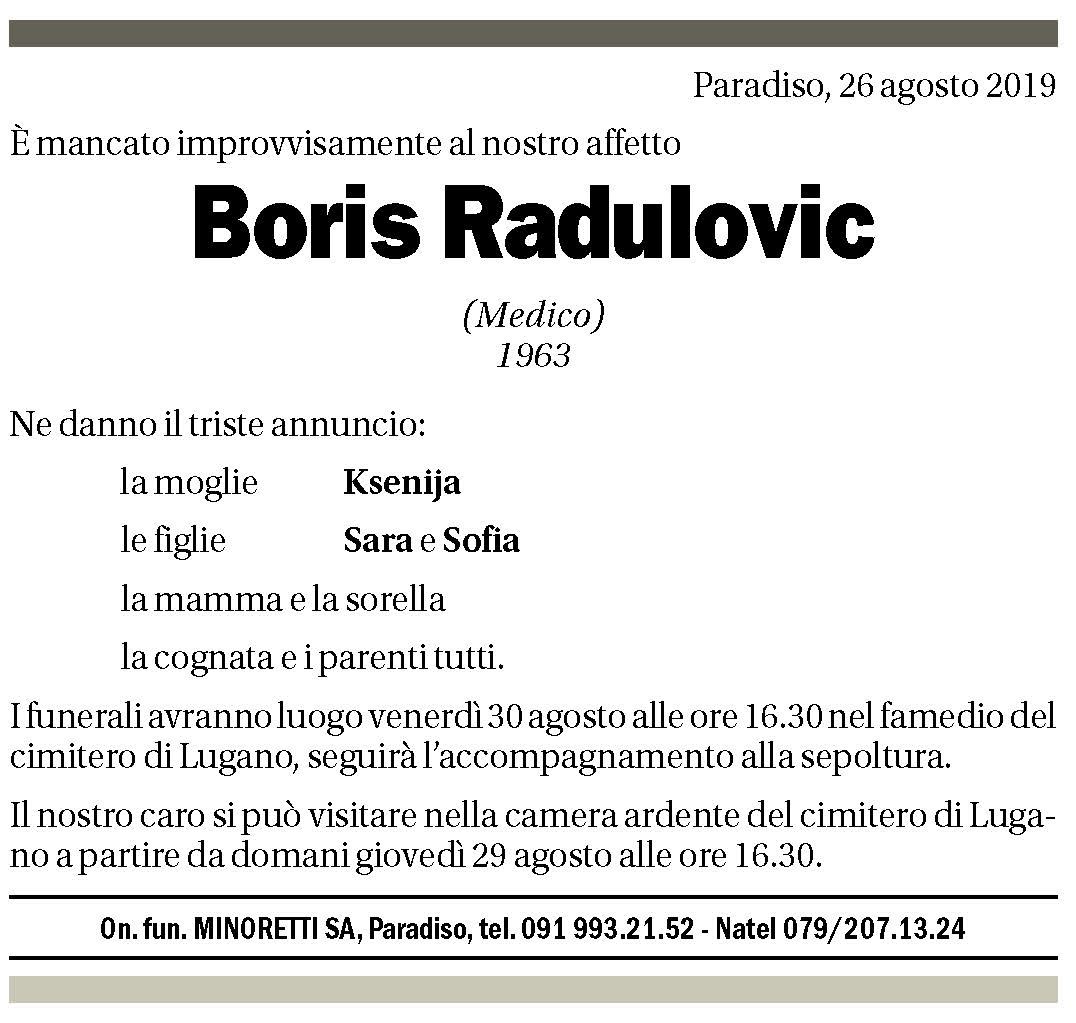 Annuncio funebre Boris Radulovic