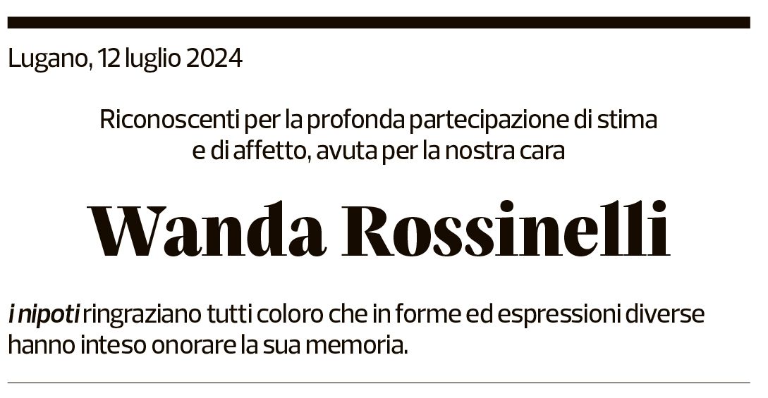 Annuncio funebre Wanda Rossinelli