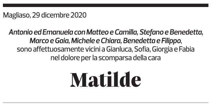 Annuncio funebre Matilde Bonetti Soldati