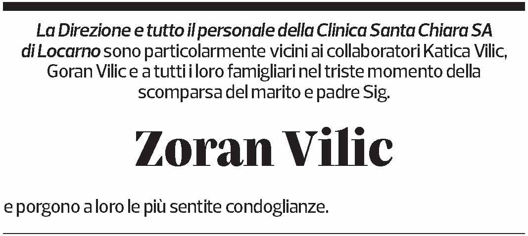 Annuncio funebre Zoran Vilic