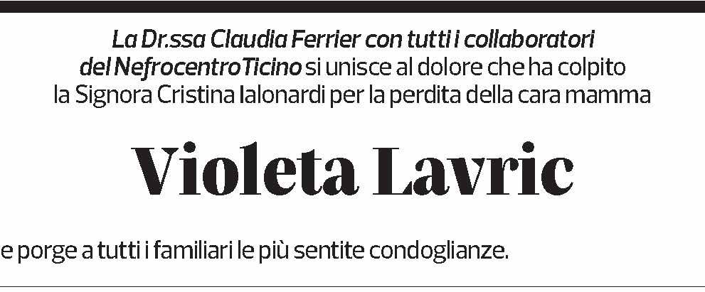 Annuncio funebre Violeta Lavric