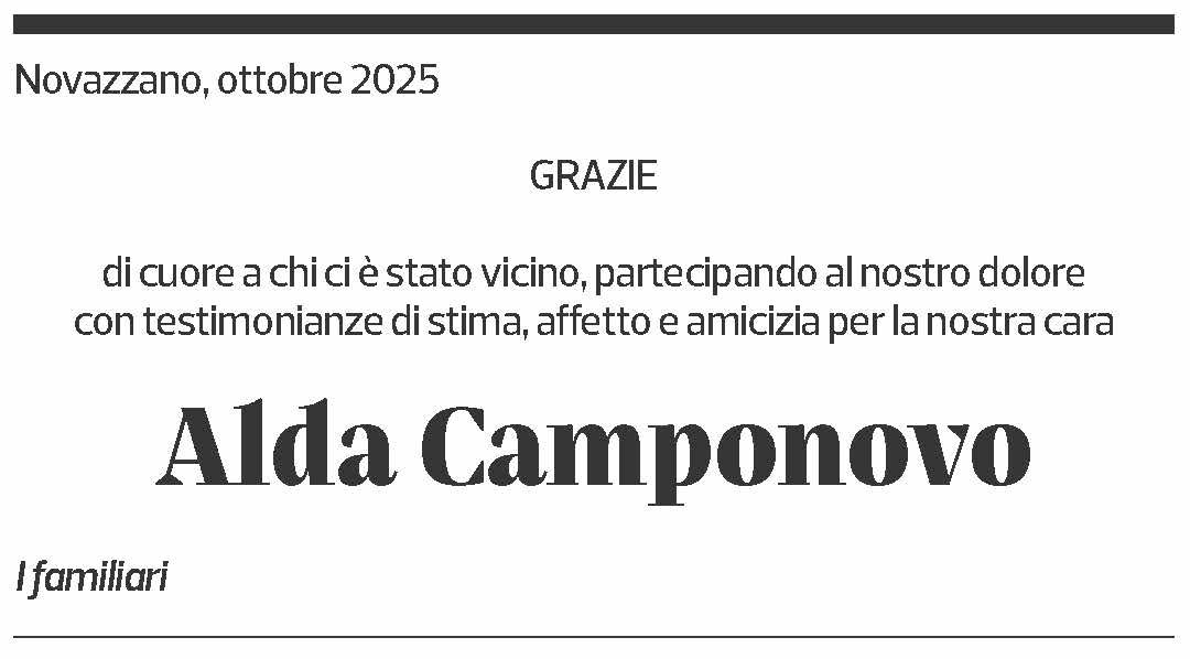 Annuncio funebre Alda Camponovo