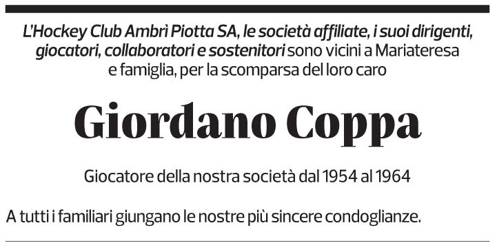 Annuncio funebre Giordano Coppa