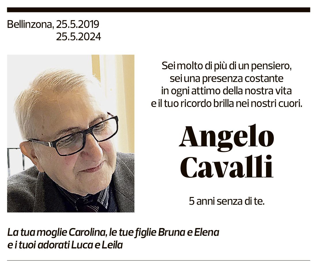 Annuncio funebre Angelo Cavalli