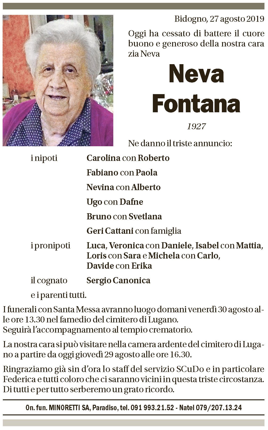 Annuncio funebre Neva Fontana