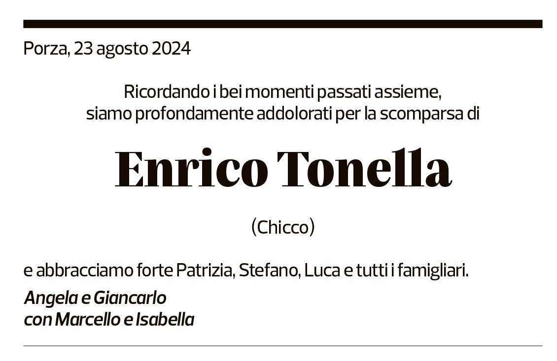 Annuncio funebre Enrico Tonella