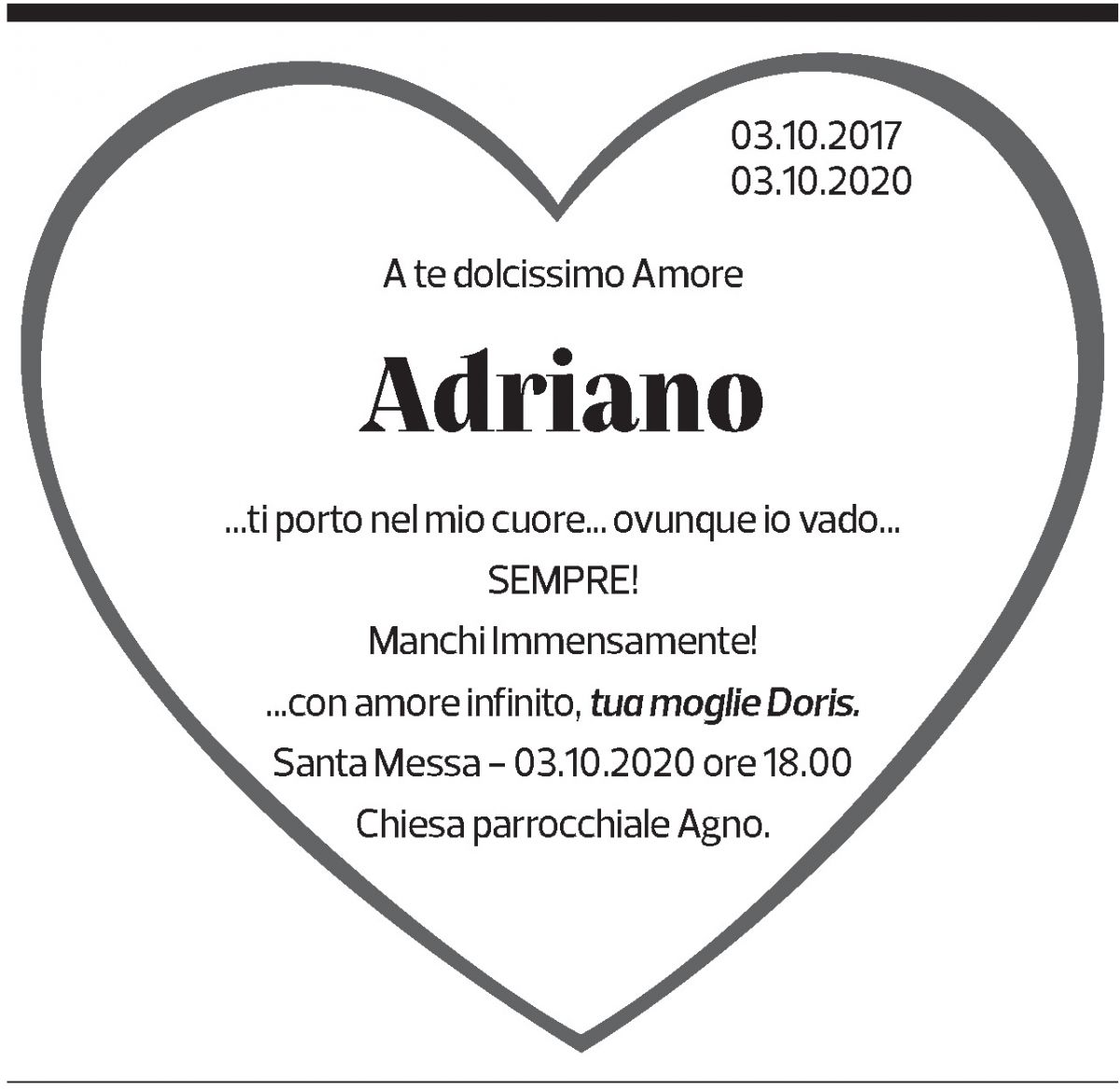 Annuncio funebre Adriano -