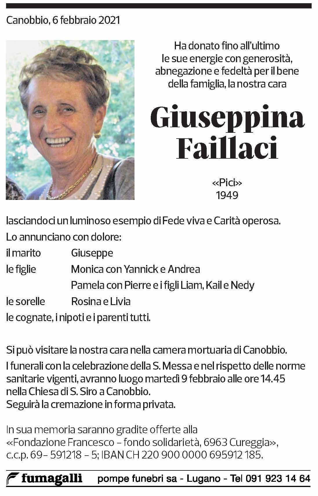 Annuncio funebre Giuseppina Faillaci