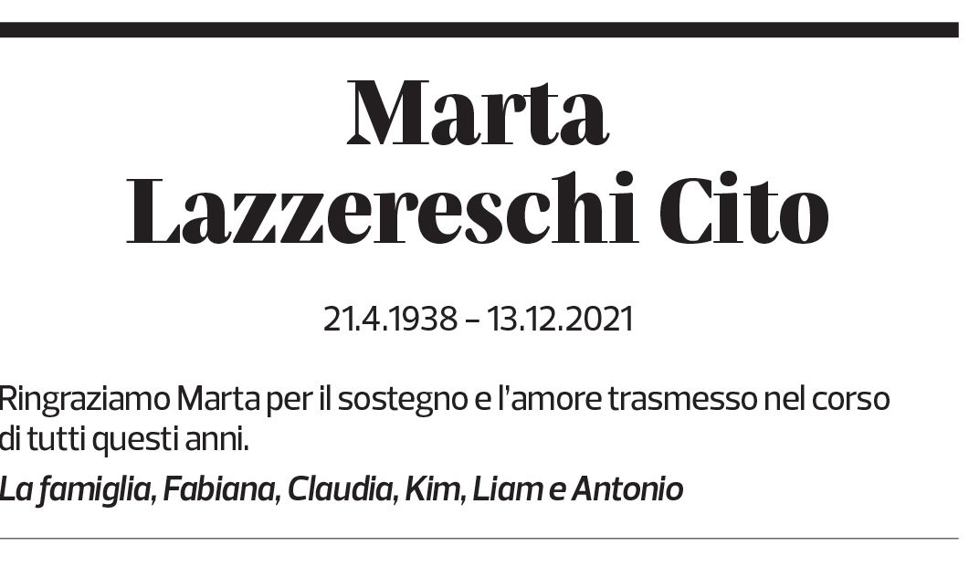 Annuncio funebre Marta Lazzereschi Cito