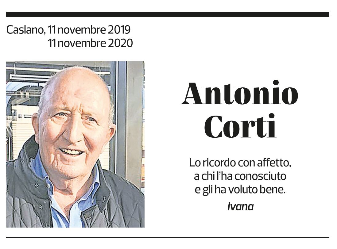 Annuncio funebre Antonio Corti