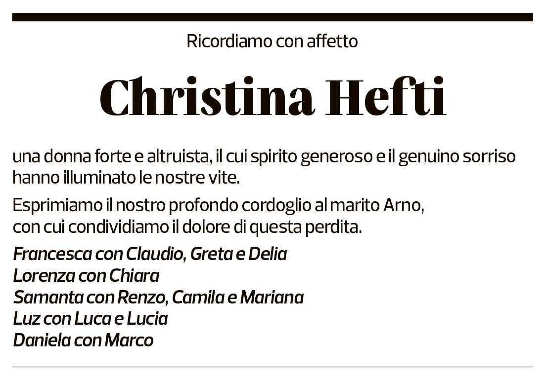 Annuncio funebre Christina Hefti