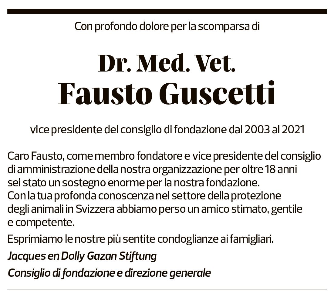 Annuncio funebre Fausto Guscetti