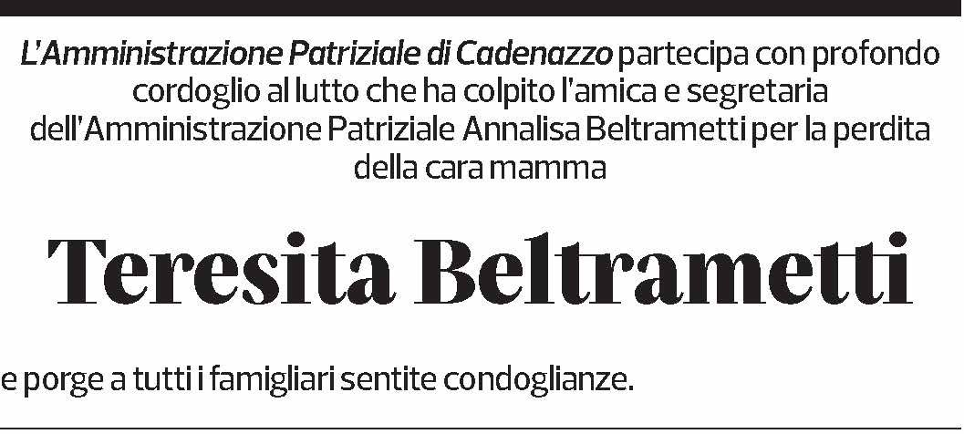 Annuncio funebre Teresita Beltrametti