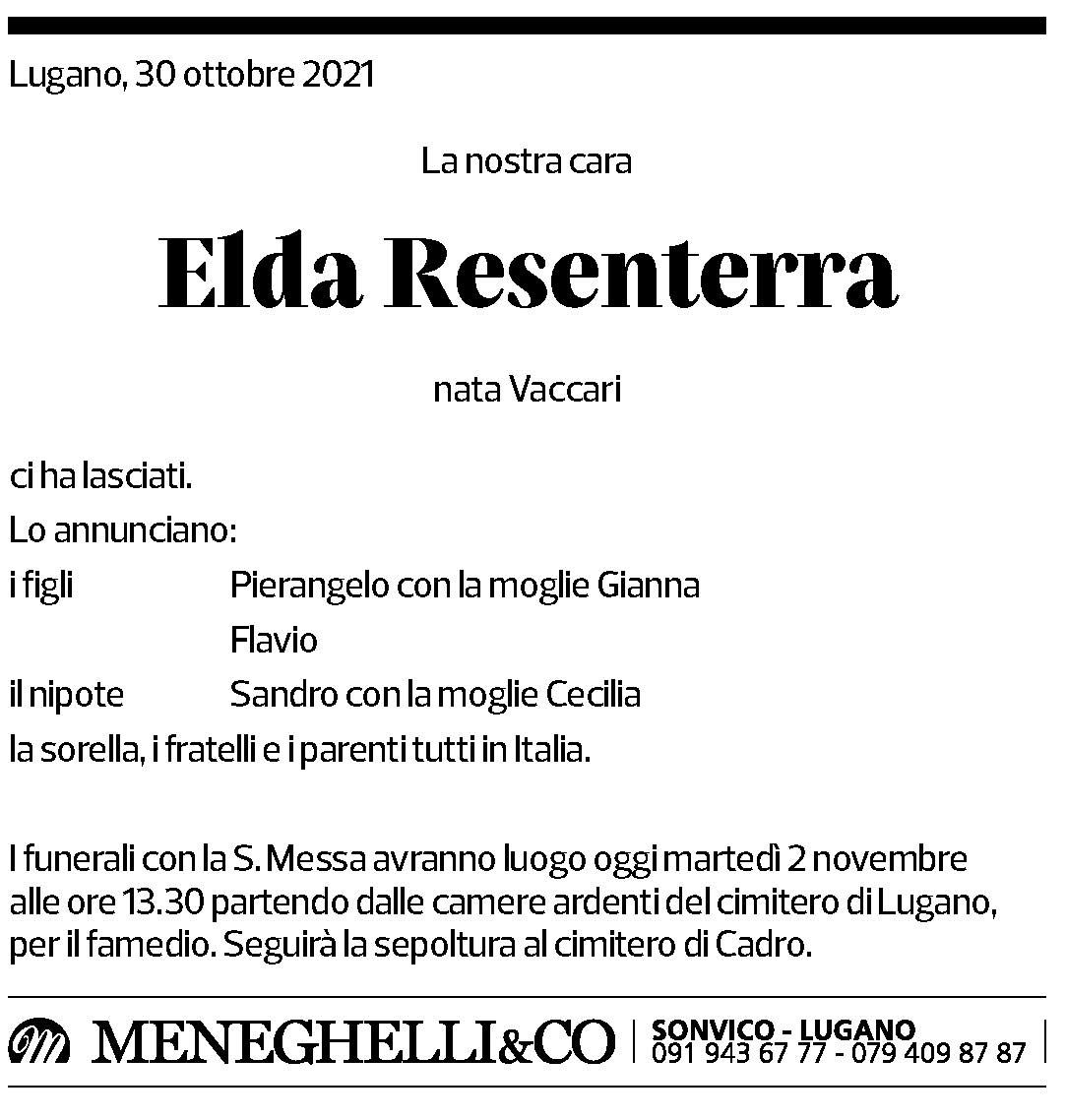 Annuncio funebre Elda Resenterra