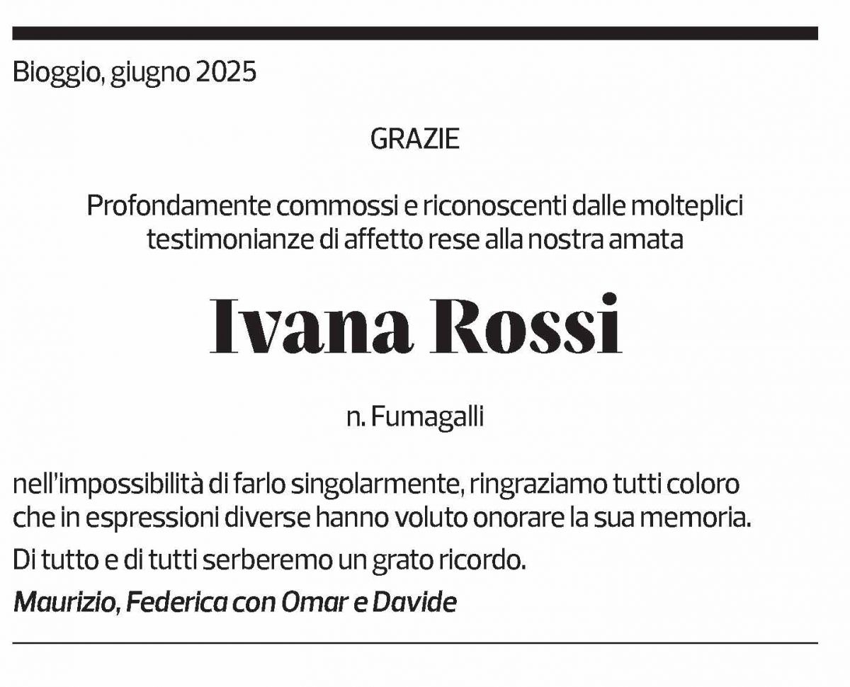 Annuncio funebre Ivana Rossi