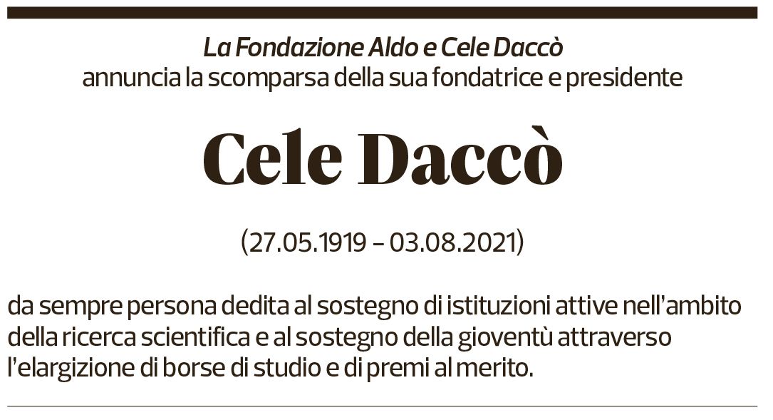 Annuncio funebre Cele Daccò