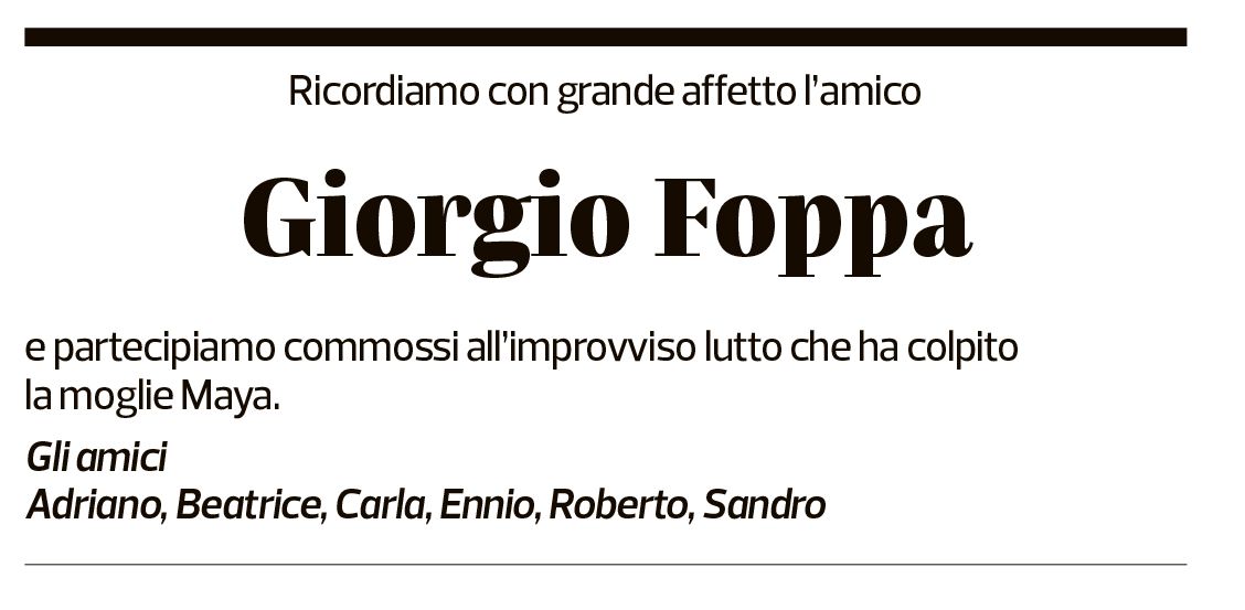 Annuncio funebre Giorgio Foppa