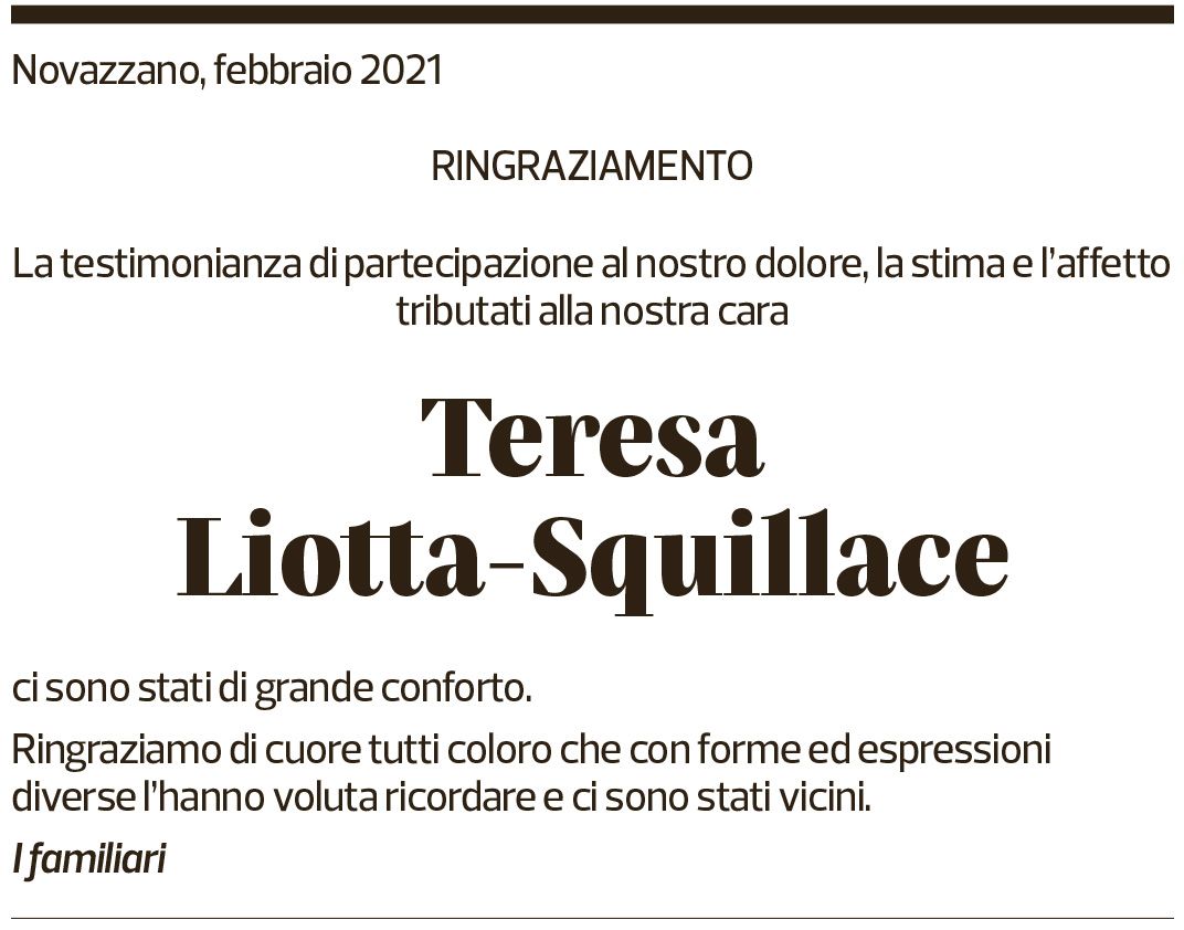 Annuncio funebre Teresa Liotta-squillace