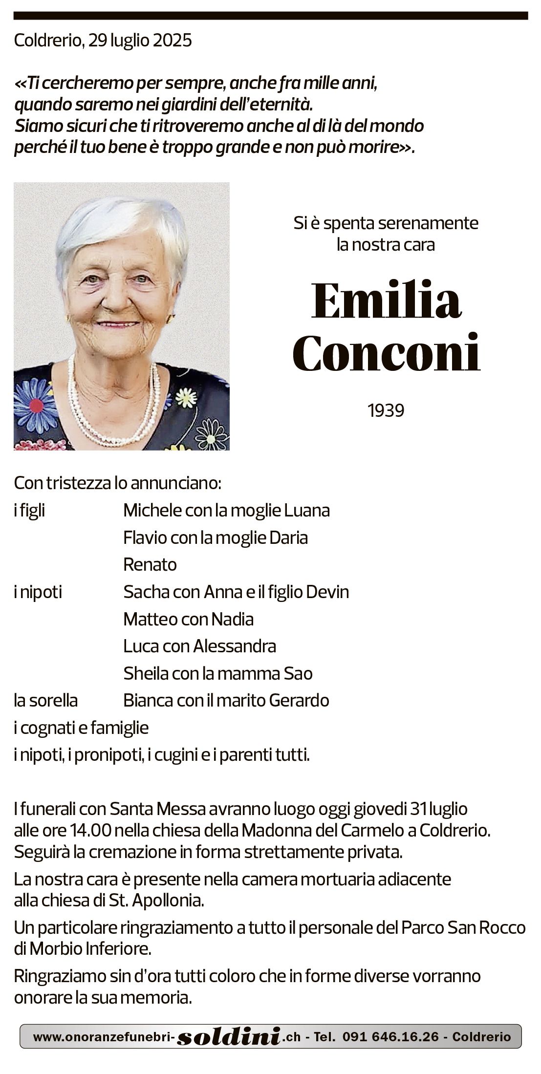 Annuncio funebre Emilia Conconi