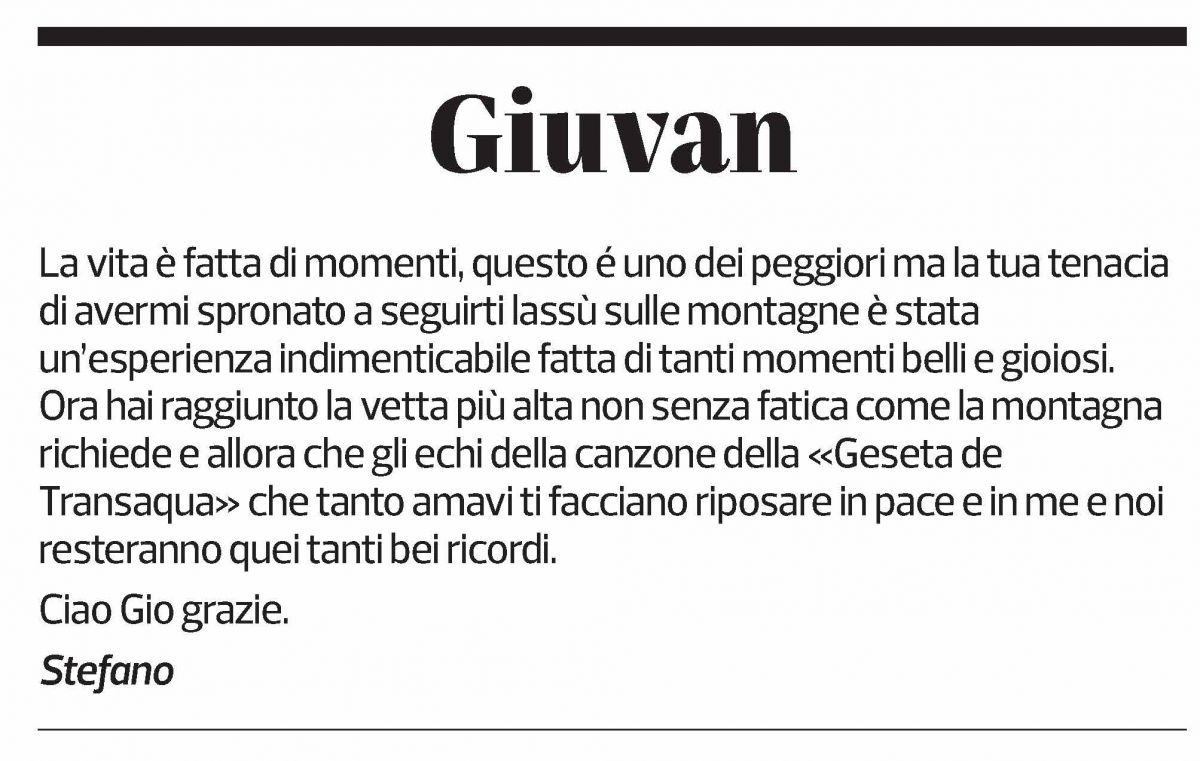 Annuncio funebre Giovanni Balmelli