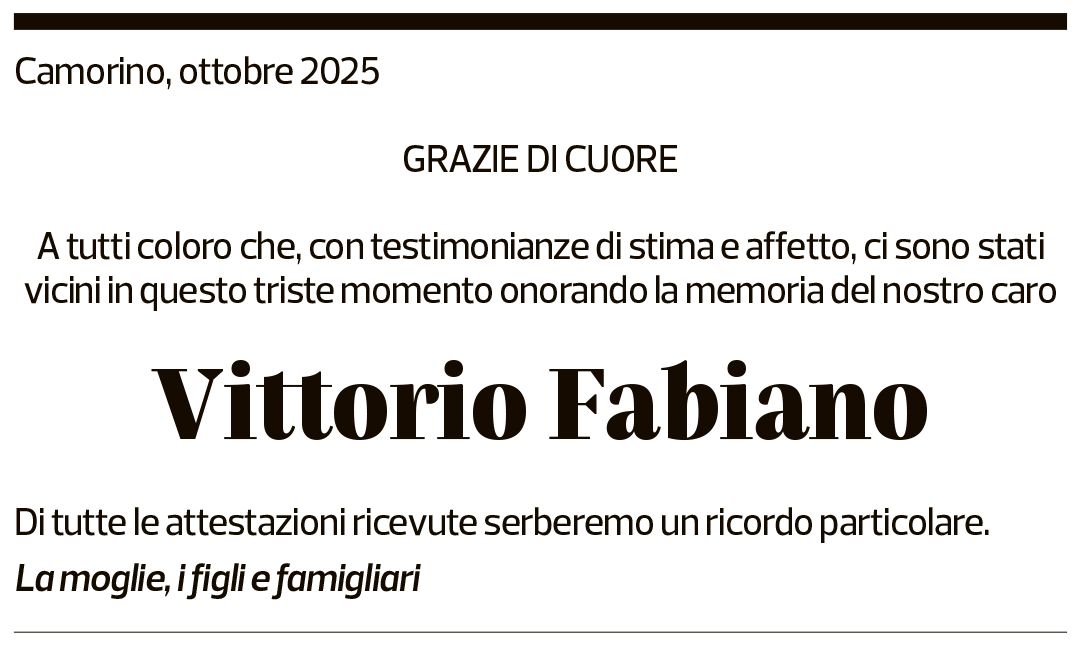 Annuncio funebre Vittorio Fabiano