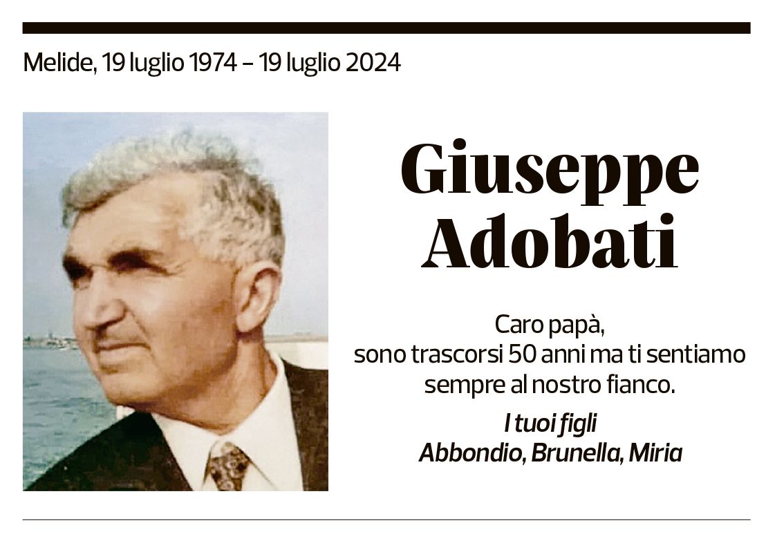 Annuncio funebre Giuseppe Adobati