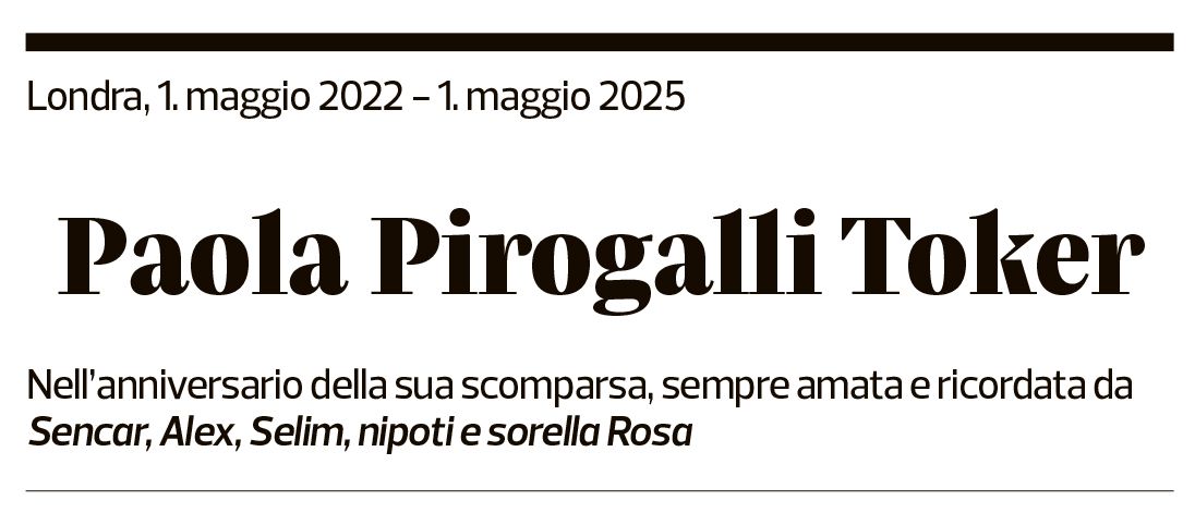 Annuncio funebre Paola Pirogalli Toker