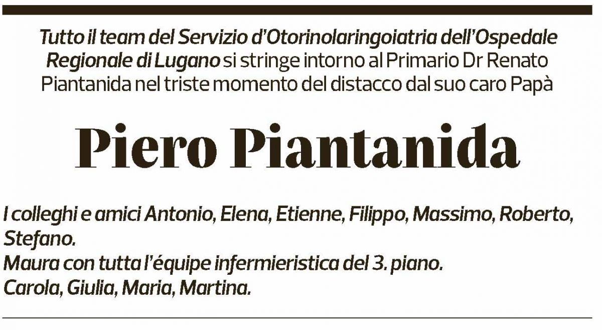 Annuncio funebre Piero Piantanida