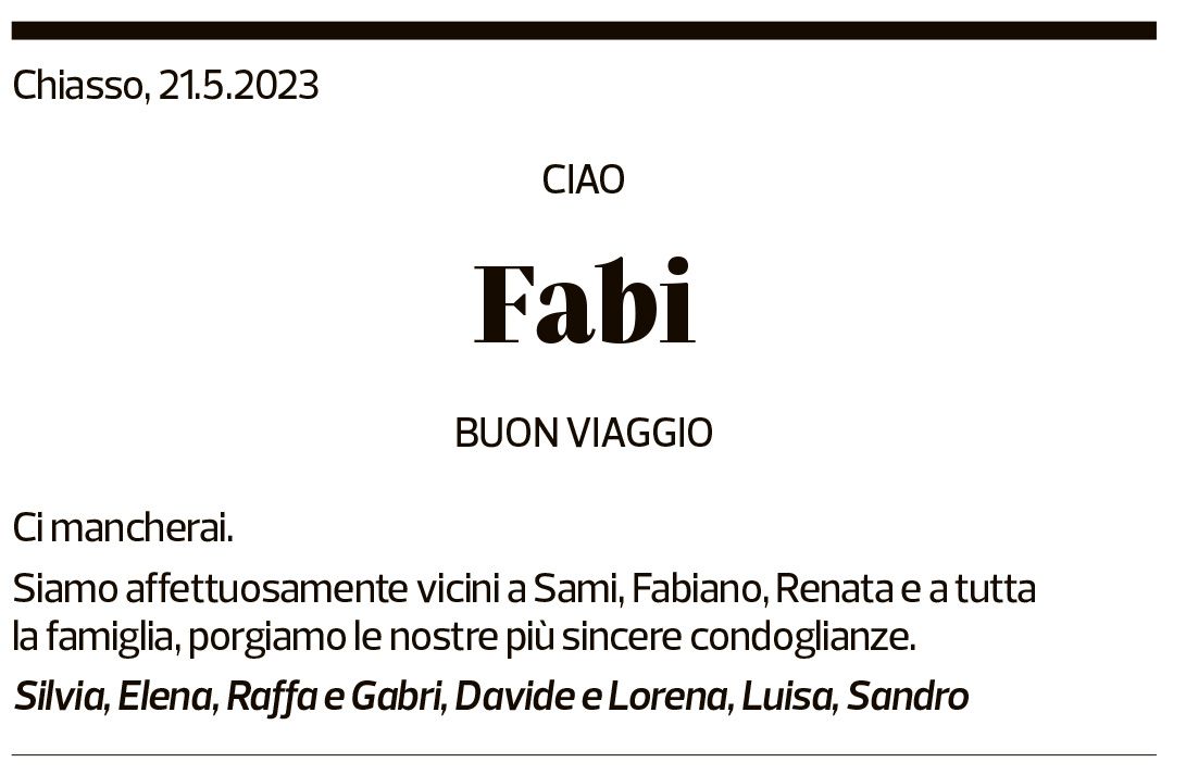 Annuncio funebre Fabiano Pessina