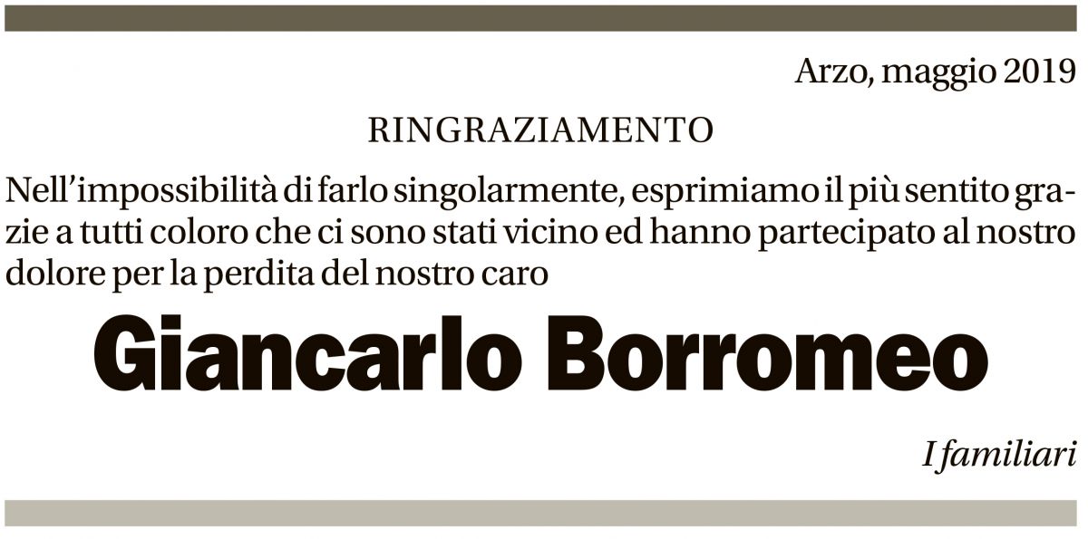 Annuncio funebre Giancarlo Borromeo