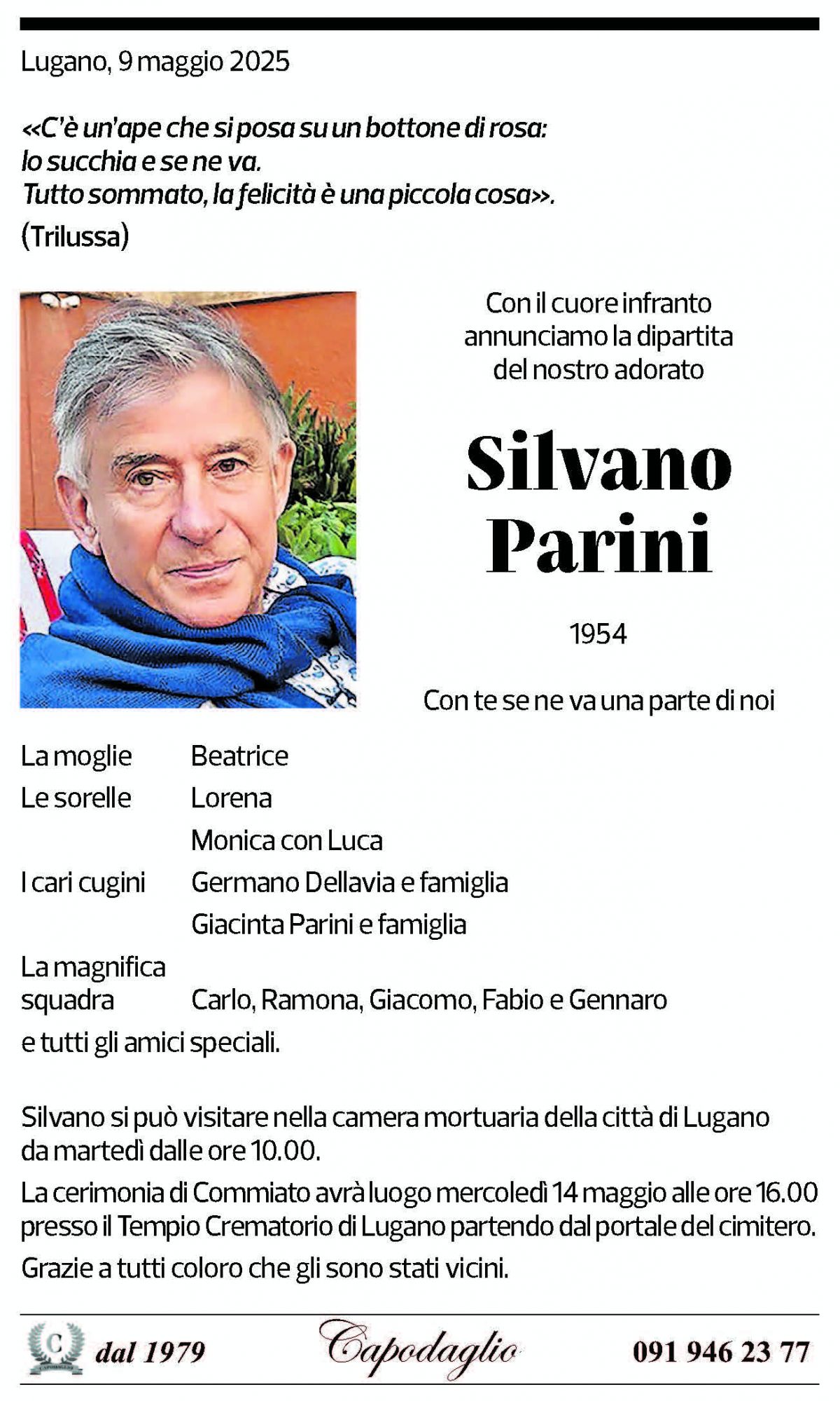 Annuncio funebre Silvano Parini