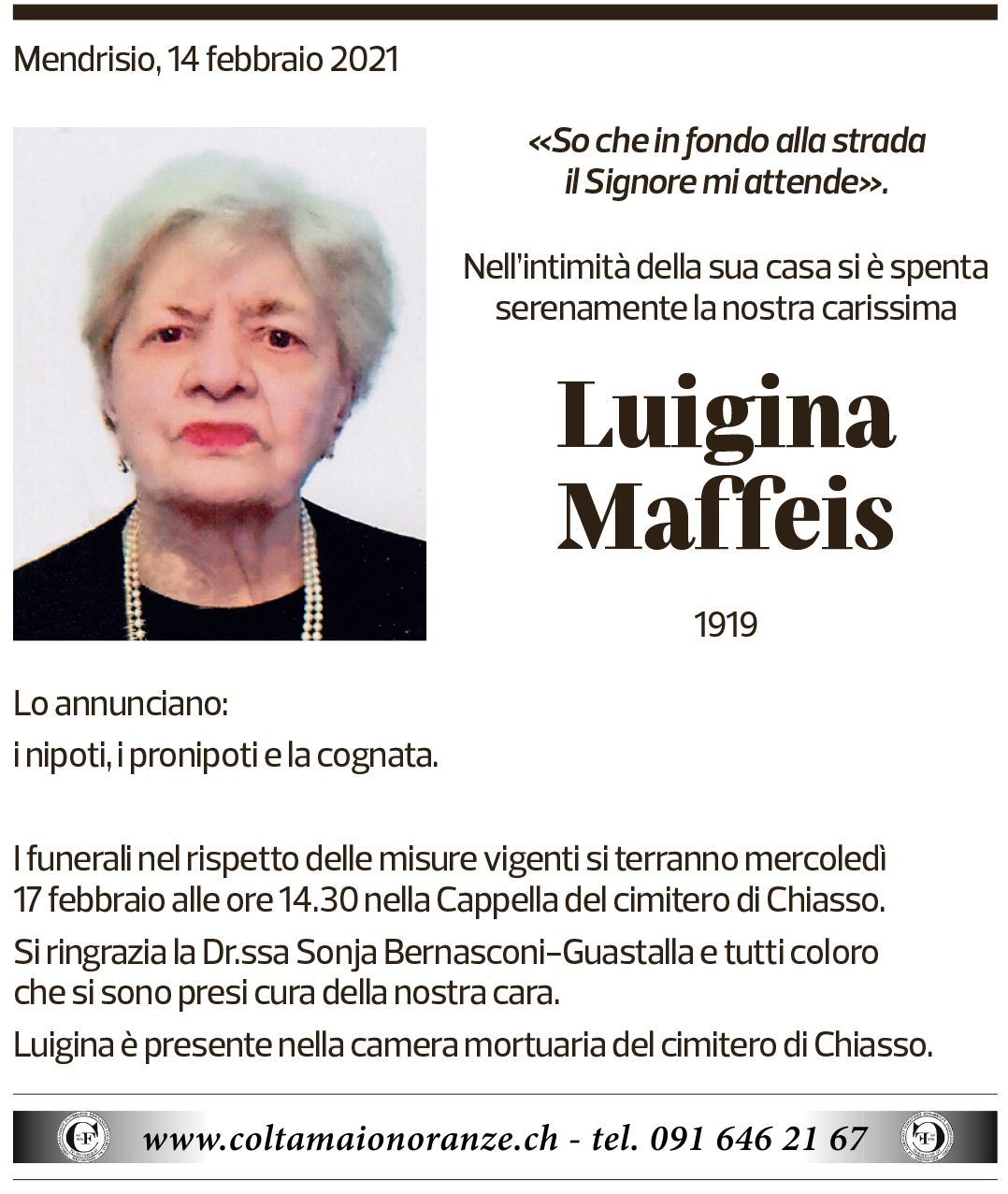 Annuncio funebre Luigina Maffeis