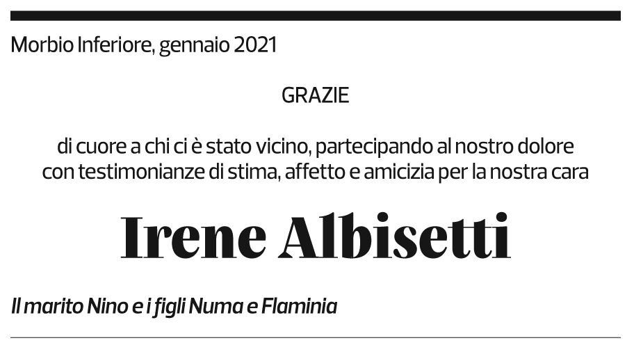 Annuncio funebre Irene Albisetti