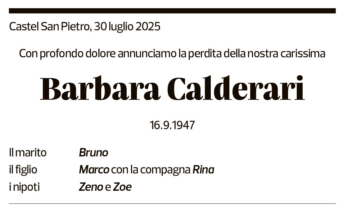 Annuncio funebre Barbara Calderari